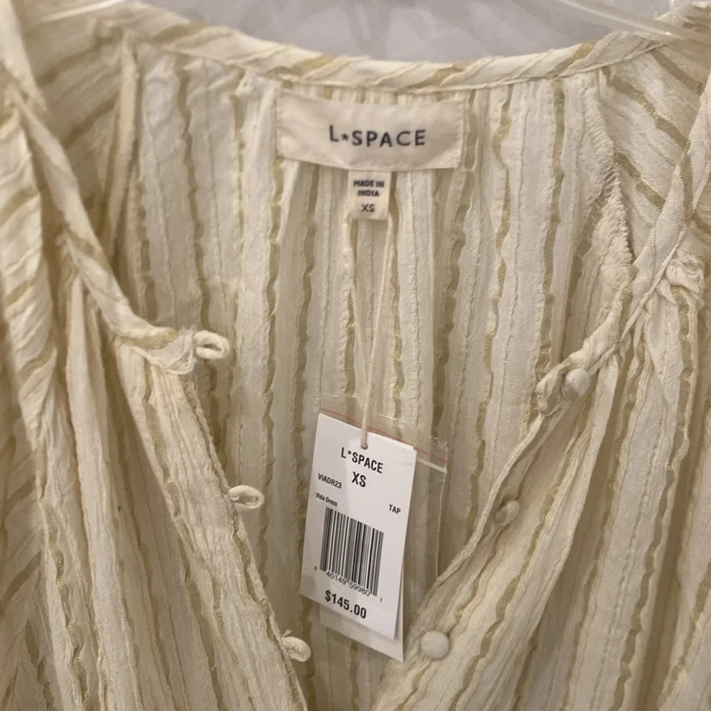 L*space VIDA DRESS in Gold Coast yarn-dye stripe print Size XS NWT swim coverup